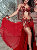 Belly dance suit made of chiffon with handmade embroidery