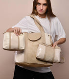 Hand bag - 3 pieces - leather in chamois