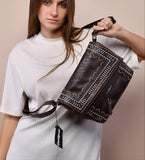 Leather crossbody bag - embroidered with colored threads