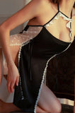 Satin lingerie with lace on the sides - open sides