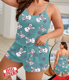 Two-piece pajama made of cotton with rabbit faces printed