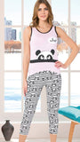 Two-piece cotton lycra pajama with panda faces print