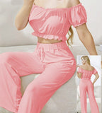 Two-piece pajamas made of cotton - off-shoulder