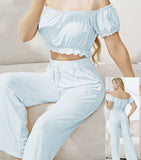 Two-piece pajamas made of cotton - off-shoulder