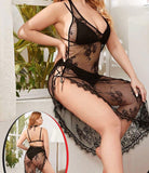 3-piece lingerie made of Lycra, tulle and lace - open in one side