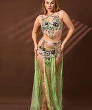 Belly dance suit made of tulle with handmade embroidery