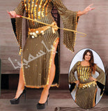 A belly dancing abaya made of Lycra with embroidery of shiny metal rings