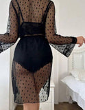 Three-piece pajama made of Lycra and lace with a chiffon robe