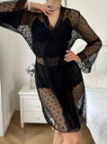 Three-piece pajama made of Lycra and lace with a chiffon robe