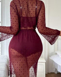 Three-piece pajama made of Lycra and lace with a chiffon robe