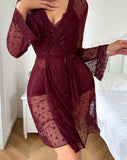 Three-piece pajama made of Lycra and lace with a chiffon robe