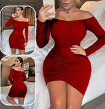 Off-shoulder dress made of  Lycra - ruffled front