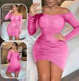 Off-shoulder dress made of  Lycra - ruffled front