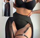 Three-piece lingerie made of Lycra and chiffon with a long net sock