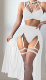 Three-piece lingerie made of Lycra and chiffon with a long net sock