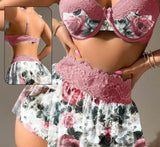 Two-piece lingerie made of floral chiffon and lace