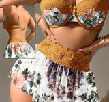 Two-piece lingerie made of floral chiffon and lace