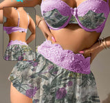 Two-piece lingerie made of floral chiffon and lace