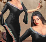 A belly dancing abaya made of satin with open sides