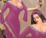 A belly dancing abaya made of satin with open sides