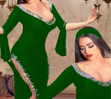 A belly dancing abaya made of satin with open sides