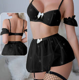 4-piece lingerie made of tulle with long net socks