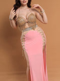 Belly dance suit made of Lycra with shiny beaded embroidery