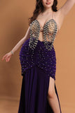 Belly dance suit made of Lycra with shiny pearl embroidery - with ruffles on the sides