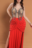 Belly dance suit made of Lycra with shiny pearl embroidery - with ruffles on the sides