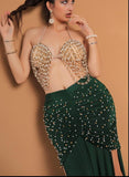 Belly dance suit made of Lycra with shiny pearl embroidery - with ruffles on the sides