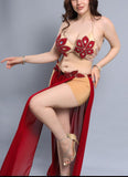 Belly dance suit made of chiffon with shiny beaded embroidery