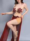 Belly dance suit made of chiffon with shiny beaded embroidery