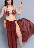 Belly dance suit made of chiffon with shiny beaded embroidery