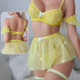 4-piece lingerie made of tulle with long net socks