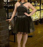 Dress made of Lycra and tulle with shiny beaded embroidery