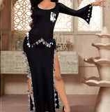 Belly dance abayas made of lycra butter with embroidery of shiny metal rings