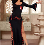 Belly dance abayas made of lycra butter with embroidery of shiny metal rings