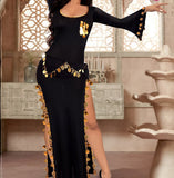 Belly dance abayas made of lycra butter with embroidery of shiny metal rings