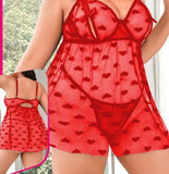 Two-piece lingerie made of chiffon - with hearts print