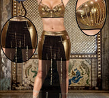 Belly dancing abaya made of leather and chiffon with shiny beaded embroidery