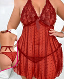 Two-piece lingerie made of chiffon and lace - open at the back