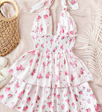 Home dress made of floral cotton with elastic at the waist