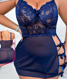 Two-piece lingerie made of chiffon and lace on the upper part - open on one side