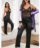 Three-piece pajamas made of satin and lace