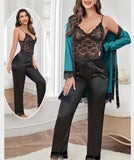 Three-piece pajamas made of satin and lace