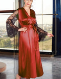 Long satin robe with lace sleeves