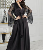 Long satin robe with lace sleeves