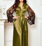 Long satin robe with lace sleeves