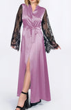 Long satin robe with lace sleeves