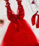 Two-piece lingerie made of tulle with lace embroidery